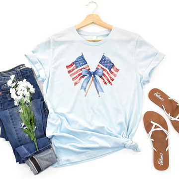American Flags & Bow Tee 🎀🇺🇸