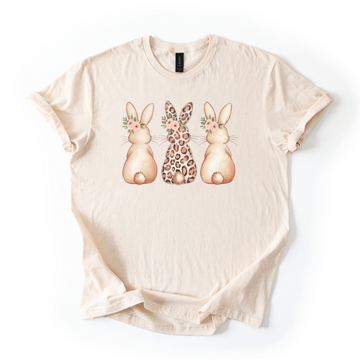 Leopard Easter Bunnies with Flowers Unisex Tee