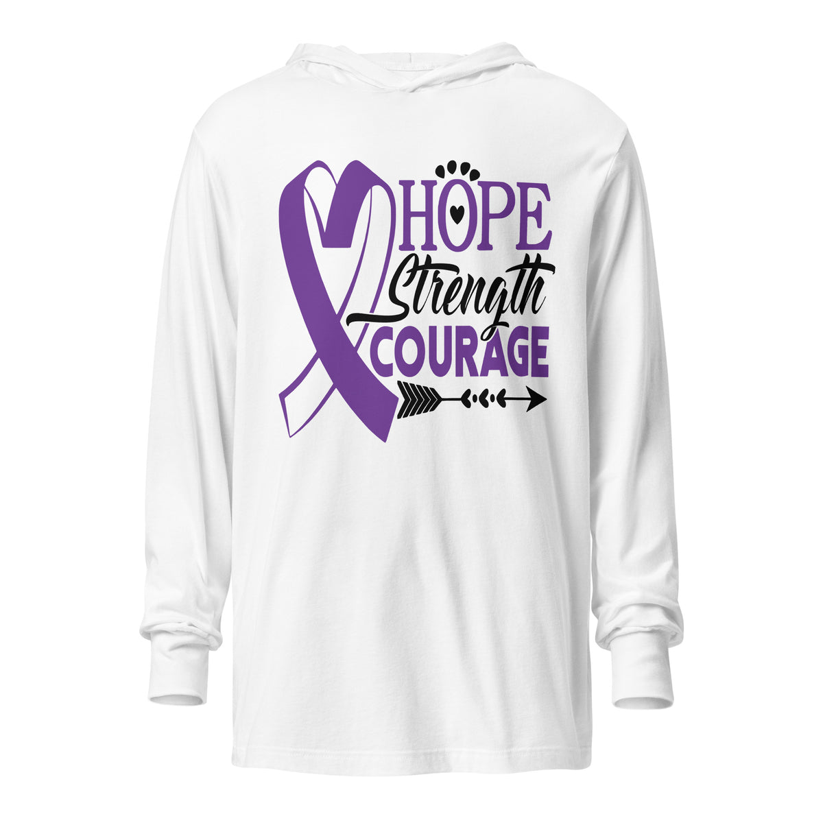 Hope, Strength & Courage Pancreatic Cancer Hooded Long-Sleeve T-Shirt